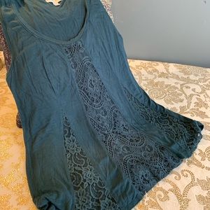Teal boho sleeveless tunic/tank with lace